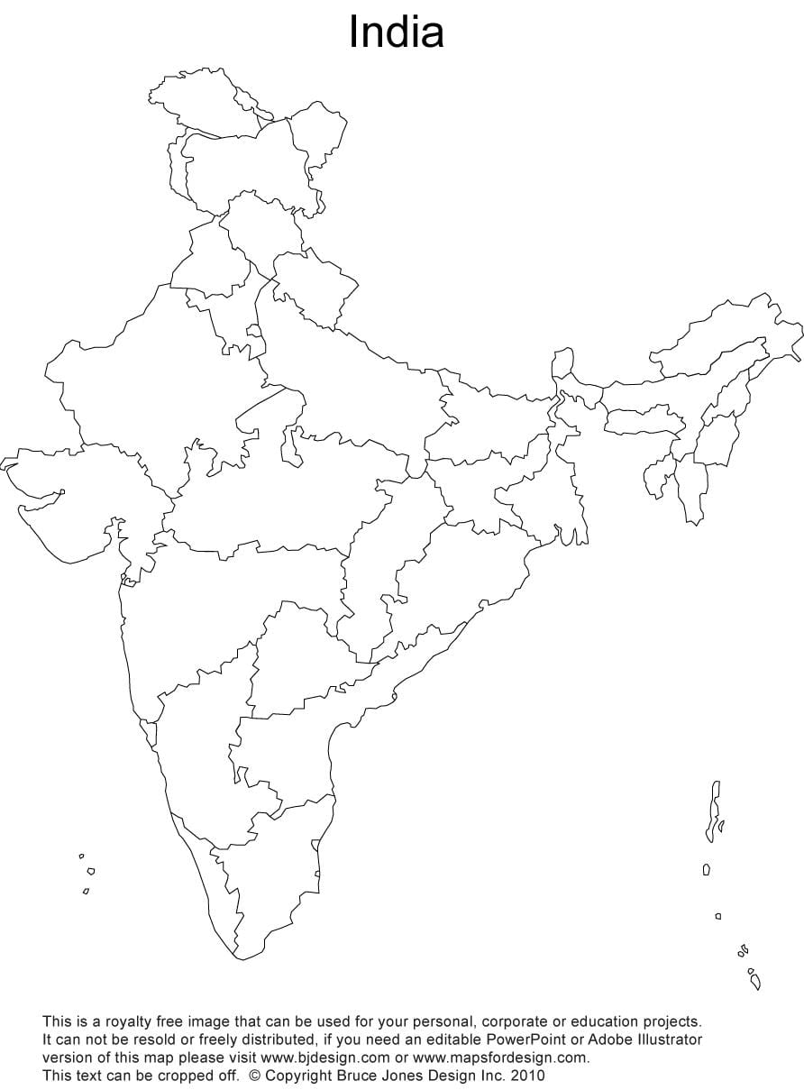 Индии политическая контурная карта