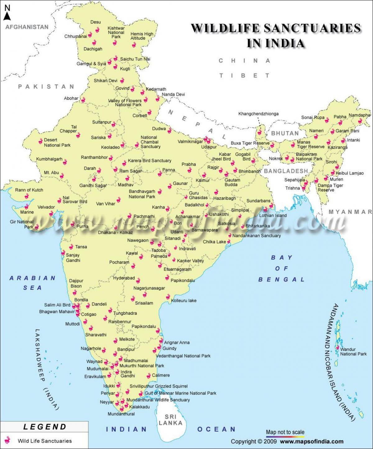 карта Индии заказники