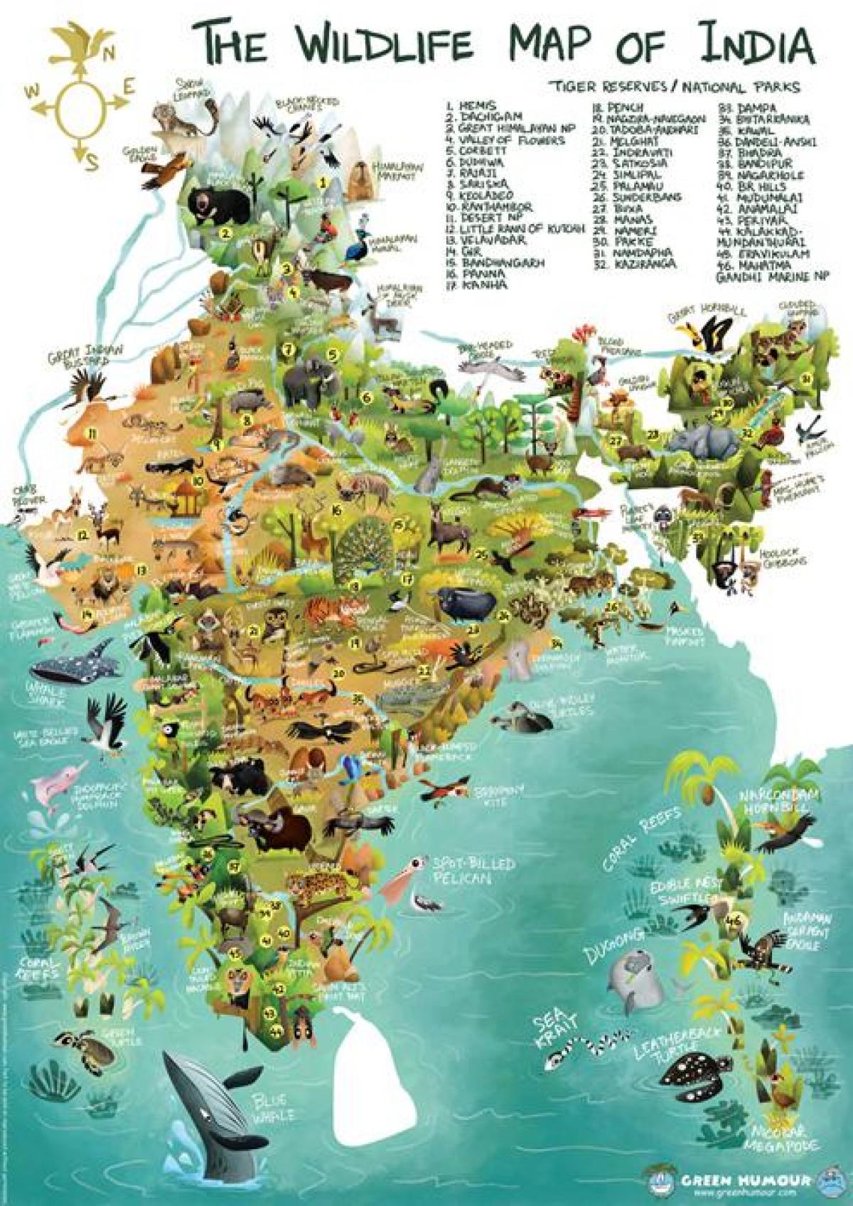 Карта Индии дикой природы