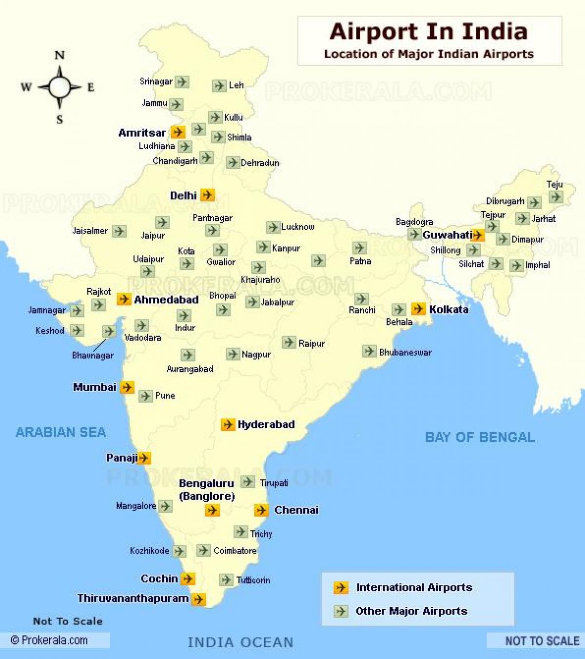карта международных аэропортов в Индии