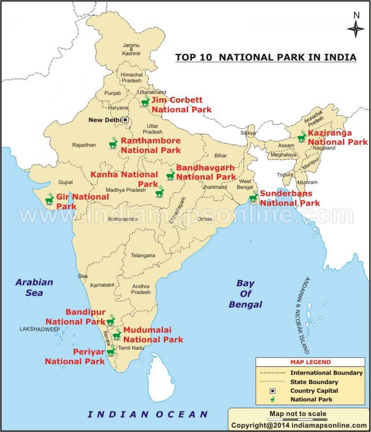 карта национальных парков в Индии